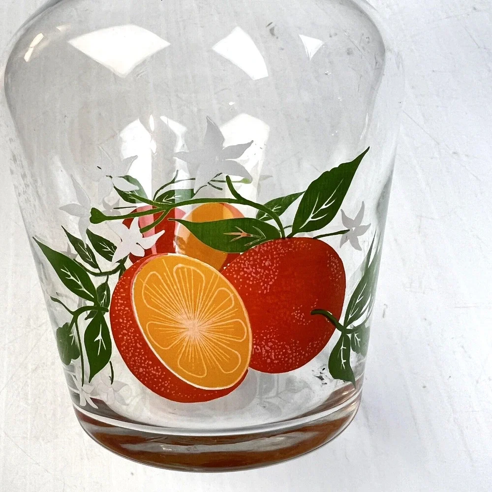 Orange Juice Carafe Pitcher Vintage Kitchen Glass Breakfast Fruit Serveware